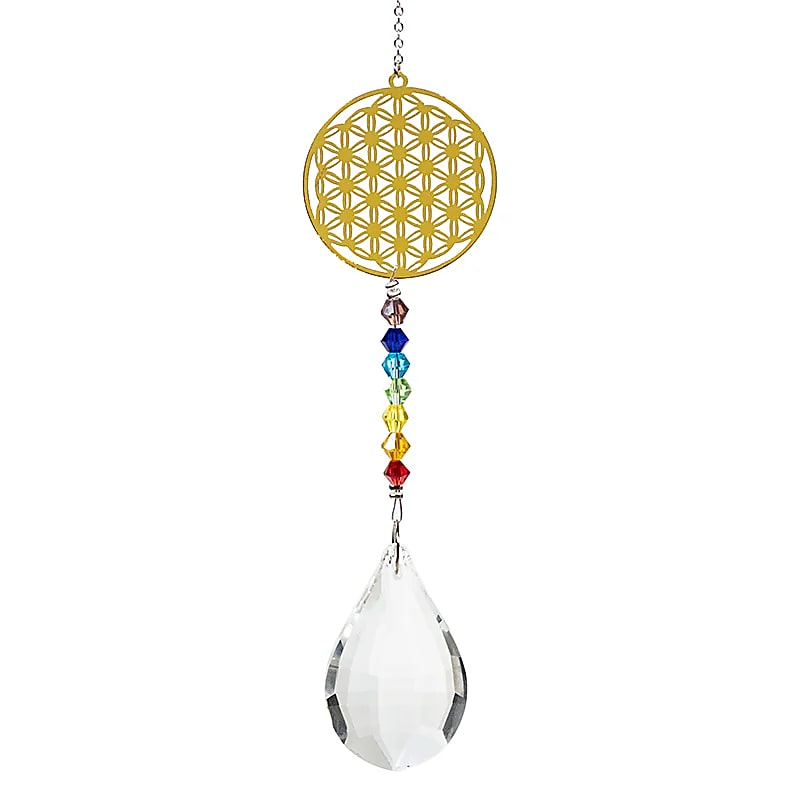 Fleur de Vie goutte de cristal & chaine des chakra