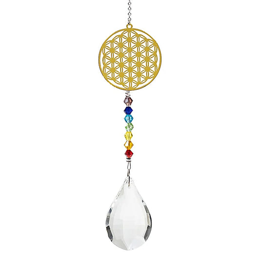 Fleur de Vie goutte de cristal & chaine des chakra