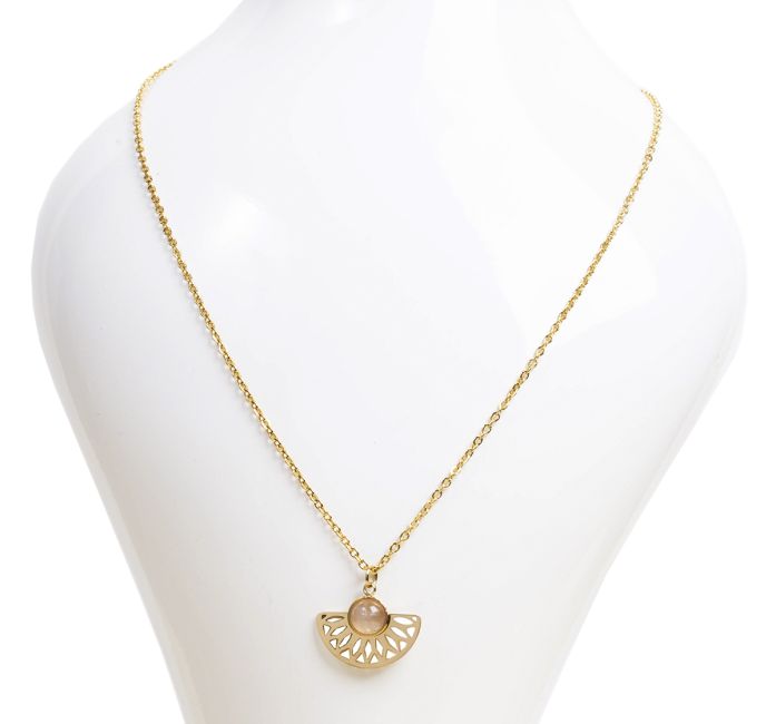 Parure Aztèque Quartz Rose : collier et boucles d'oreilles