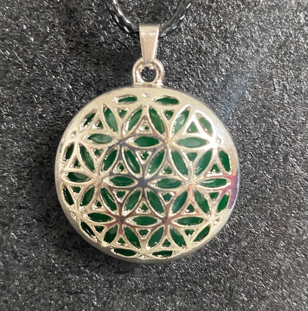 Pendentif Fleur de Vie (Aventurine verte, Rhodonite, Lapis Lazuli, oeil de tigre)