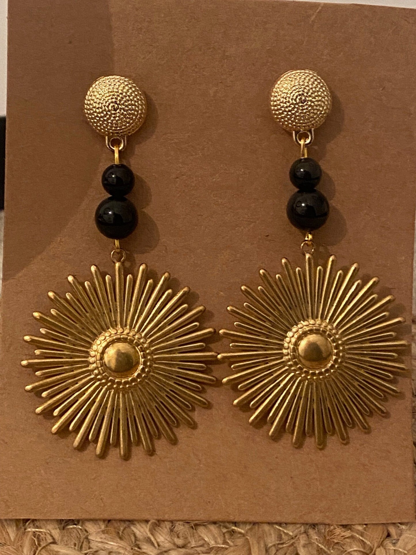 Boucles d'oreilles avec obsidiennes dorées