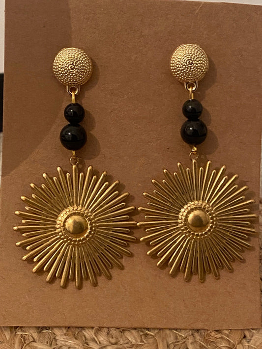 Boucles d'oreilles avec obsidiennes dorées
